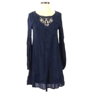 Altar'd State Lace Yoke Trapeze Dress Sz S swing navy boho witch fairy gypsy